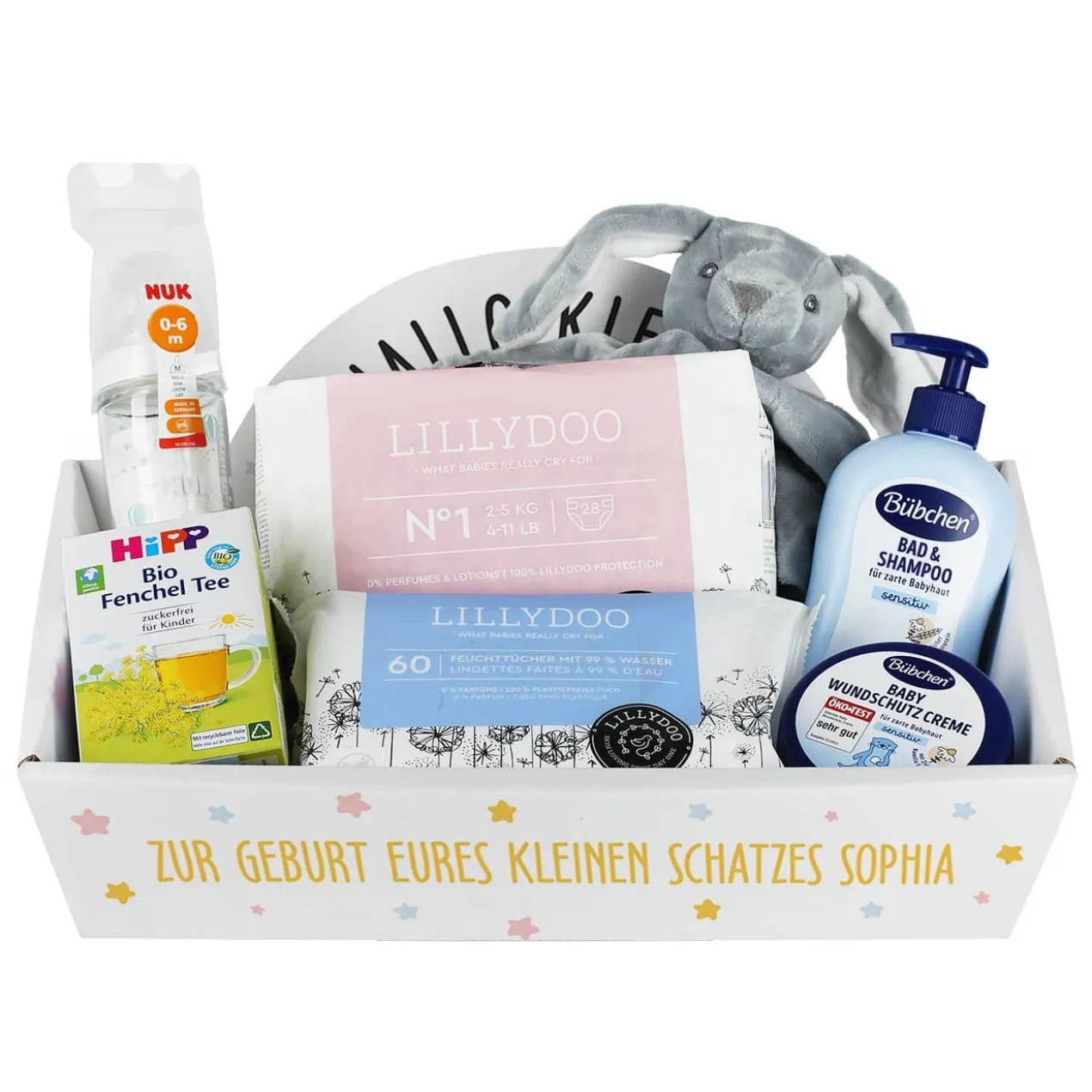Gefüllter Geschenkkorb zur Geburt - ein rundum perfektes Geschenk