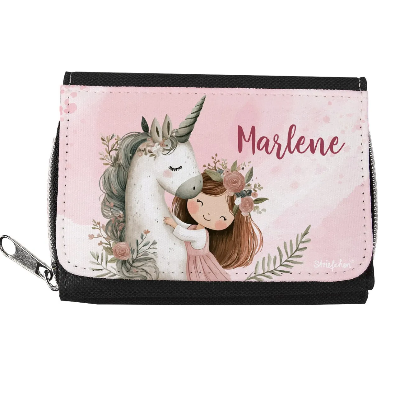 Geldbörse mit Einhorn & Blumenmädchen und Wunschname personalisiert