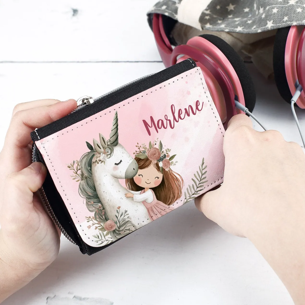 Geldbörse mit Einhorn & Blumenmädchen und Wunschname personalisiert