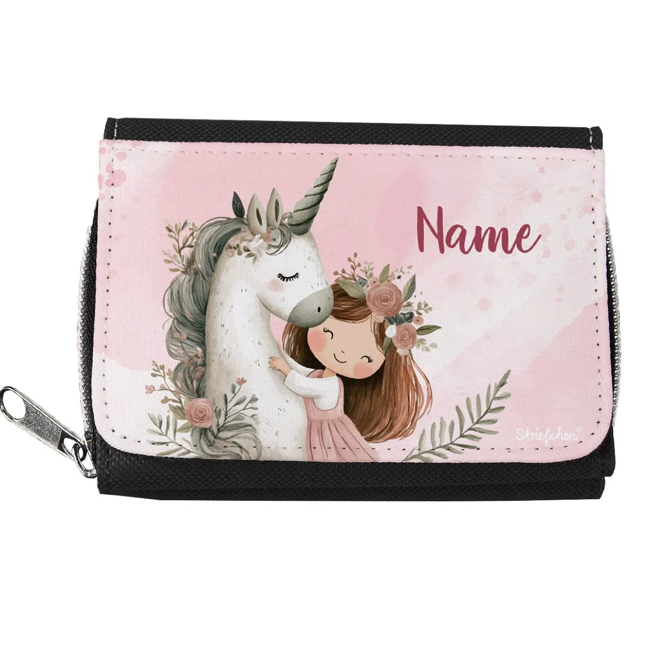 Geldbörse mit Einhorn & Blumenmädchen und Wunschname personalisiert