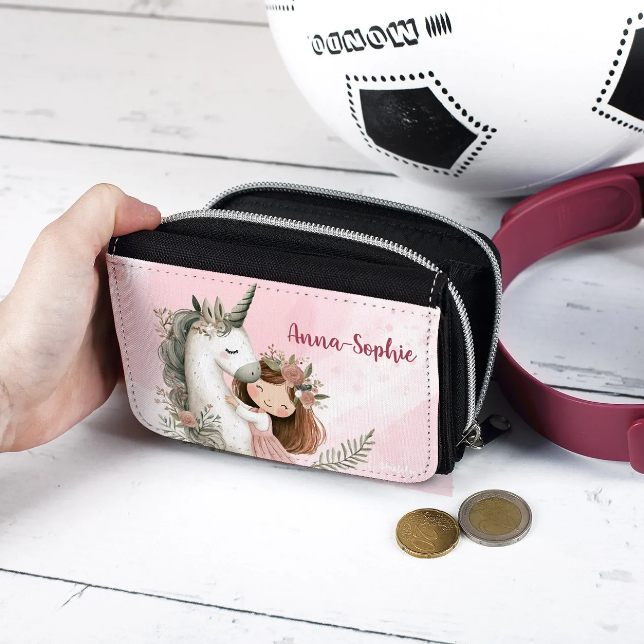 Geldbörse mit Einhorn & Blumenmädchen und Wunschname personalisiert