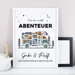 Geldgeschenk Bilderrahmen mit personalisiertem Wunschtext für Abenteuer | Wohnmobil Motiv