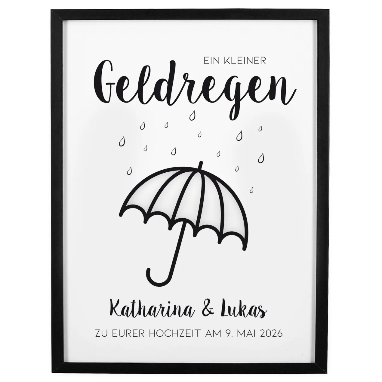 Geldgeschenk Bilderrahmen personalisierbar mit Text | Geldregen