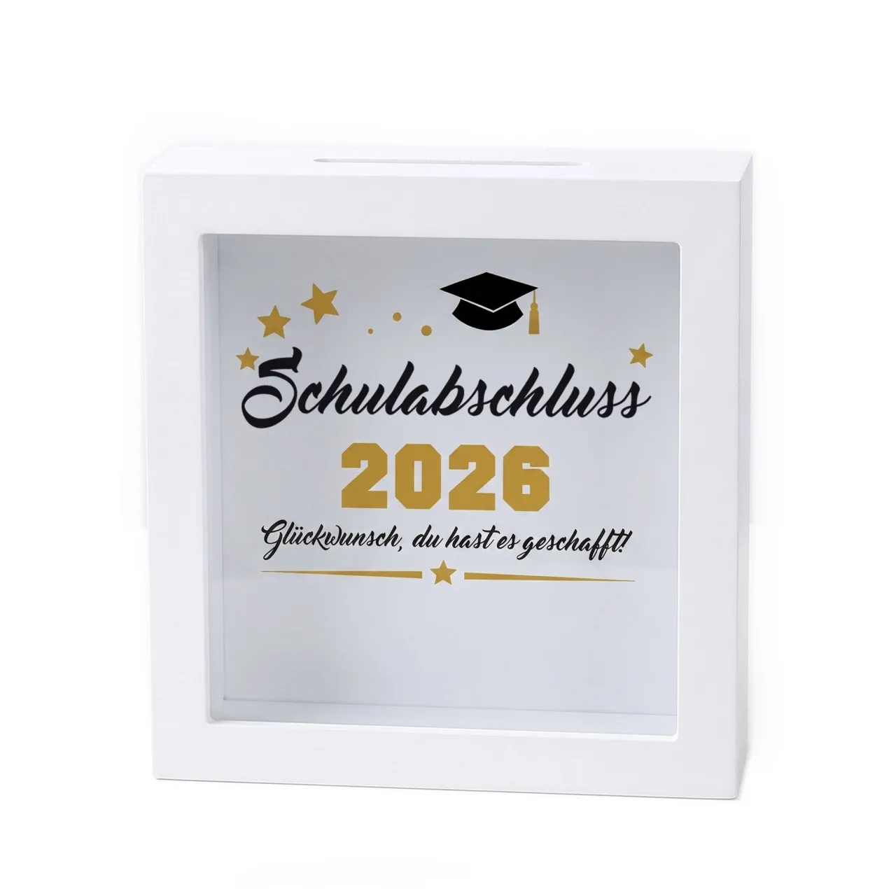 Geldgeschenk Bilderrahmen Spardose zu Schulabschluss, Abitur, Bachelor, Master & Ausbildung