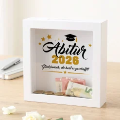 Geldgeschenk Bilderrahmen Spardose zu Schulabschluss, Abitur, Bachelor, Master & Ausbildung