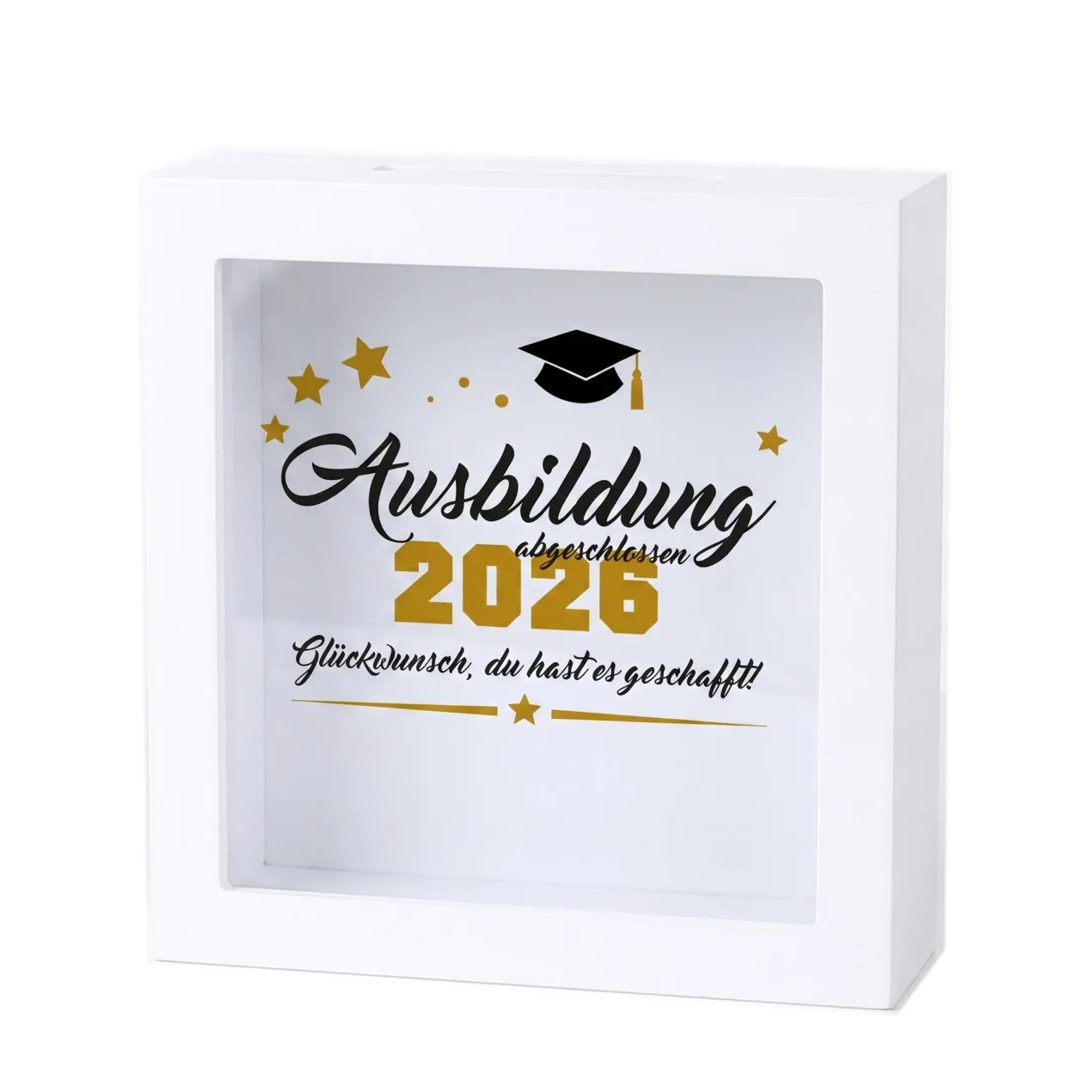 Geldgeschenk Bilderrahmen Spardose zu Schulabschluss, Abitur, Bachelor, Master & Ausbildung