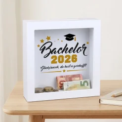 Geldgeschenk Bilderrahmen Spardose zu Schulabschluss, Abitur, Bachelor, Master & Ausbildung