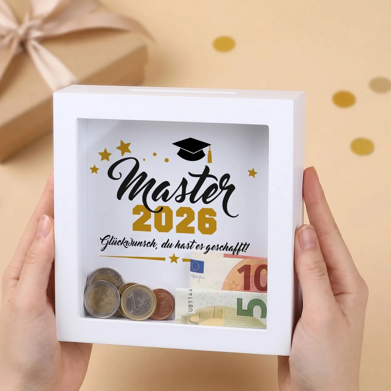 Geldgeschenk Bilderrahmen Spardose zu Schulabschluss, Abitur, Bachelor, Master & Ausbildung
