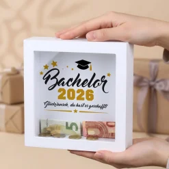 Geldgeschenk Bilderrahmen Spardose zu Schulabschluss, Abitur, Bachelor, Master & Ausbildung