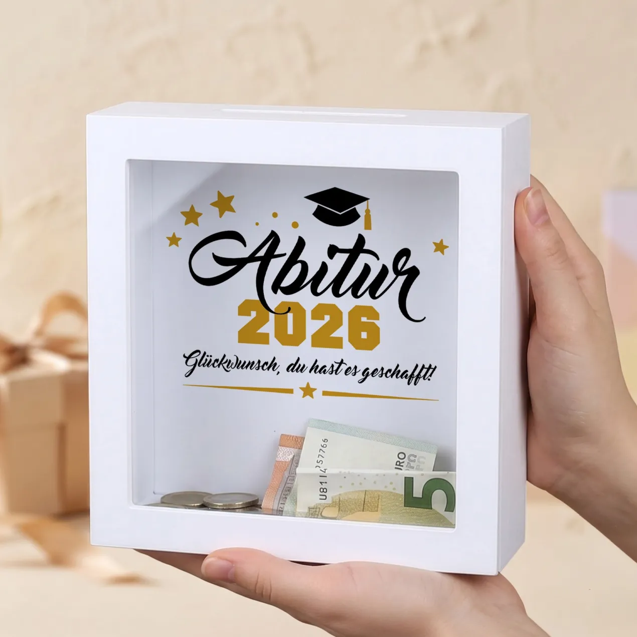 Geldgeschenk Bilderrahmen Spardose zu Schulabschluss, Abitur, Bachelor, Master & Ausbildung