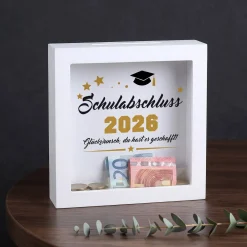 Geldgeschenk Bilderrahmen Spardose zu Schulabschluss, Abitur, Bachelor, Master & Ausbildung