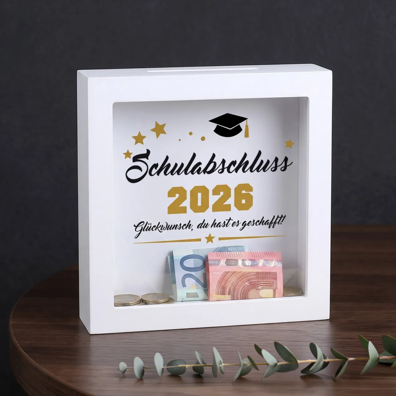 Geldgeschenk Bilderrahmen Spardose zu Schulabschluss, Abitur, Bachelor, Master & Ausbildung