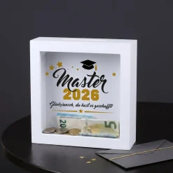 Geldgeschenk Bilderrahmen Spardose zu Schulabschluss, Abitur, Bachelor, Master & Ausbildung