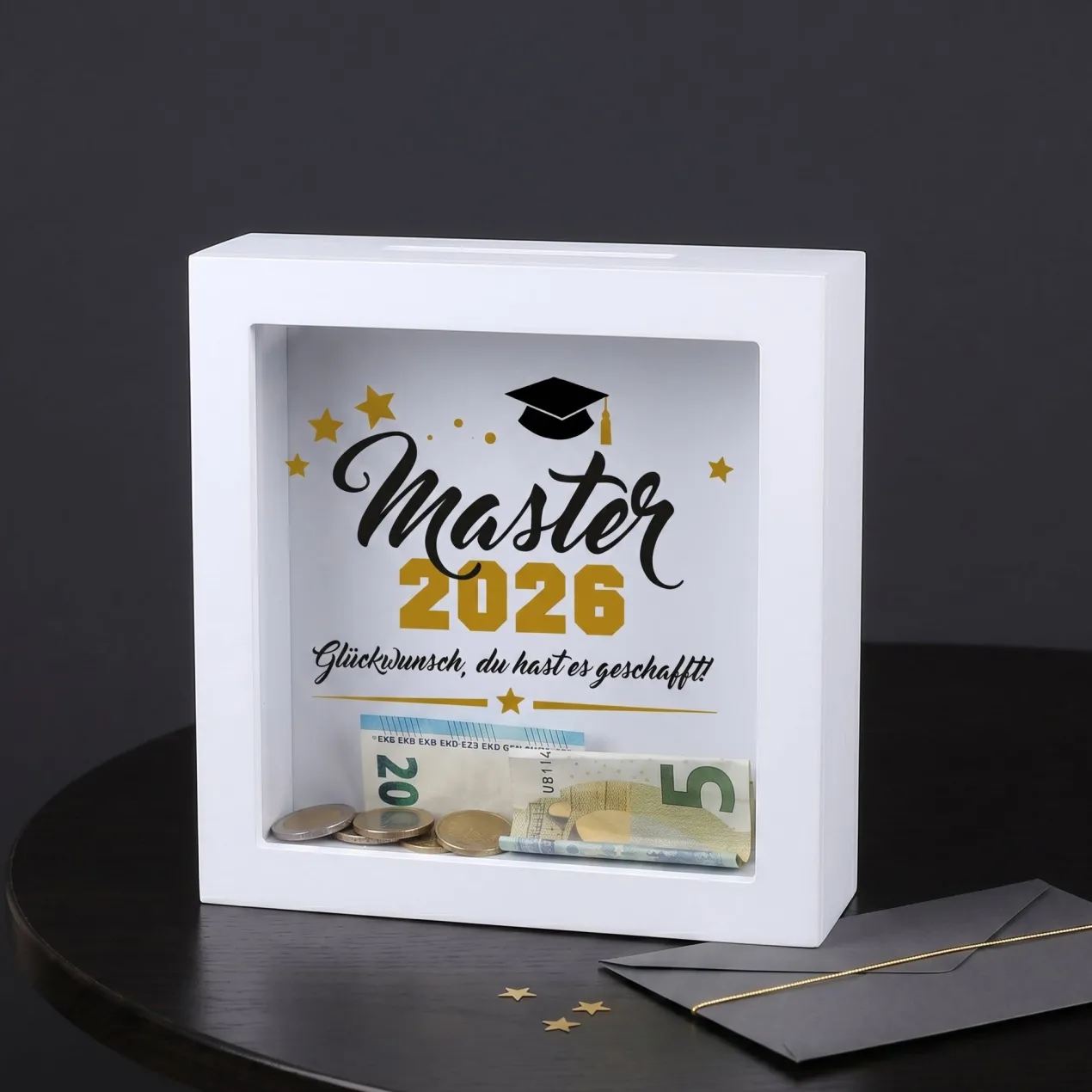 Geldgeschenk Bilderrahmen Spardose zu Schulabschluss, Abitur, Bachelor, Master & Ausbildung