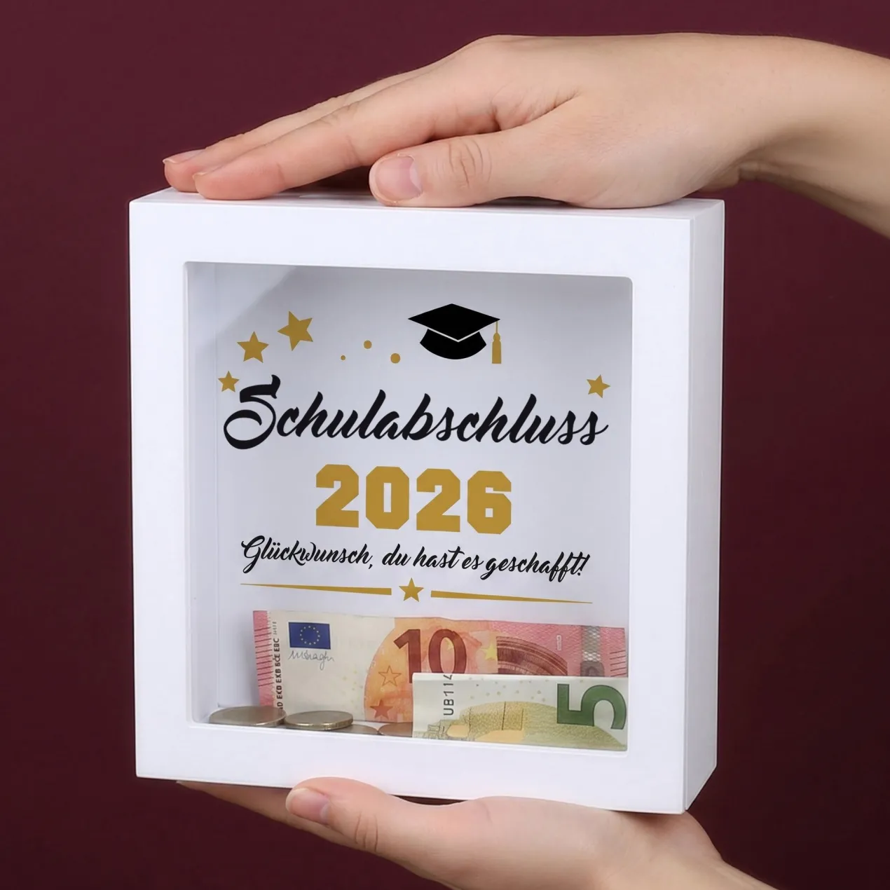 Geldgeschenk Bilderrahmen Spardose zu Schulabschluss, Abitur, Bachelor, Master & Ausbildung