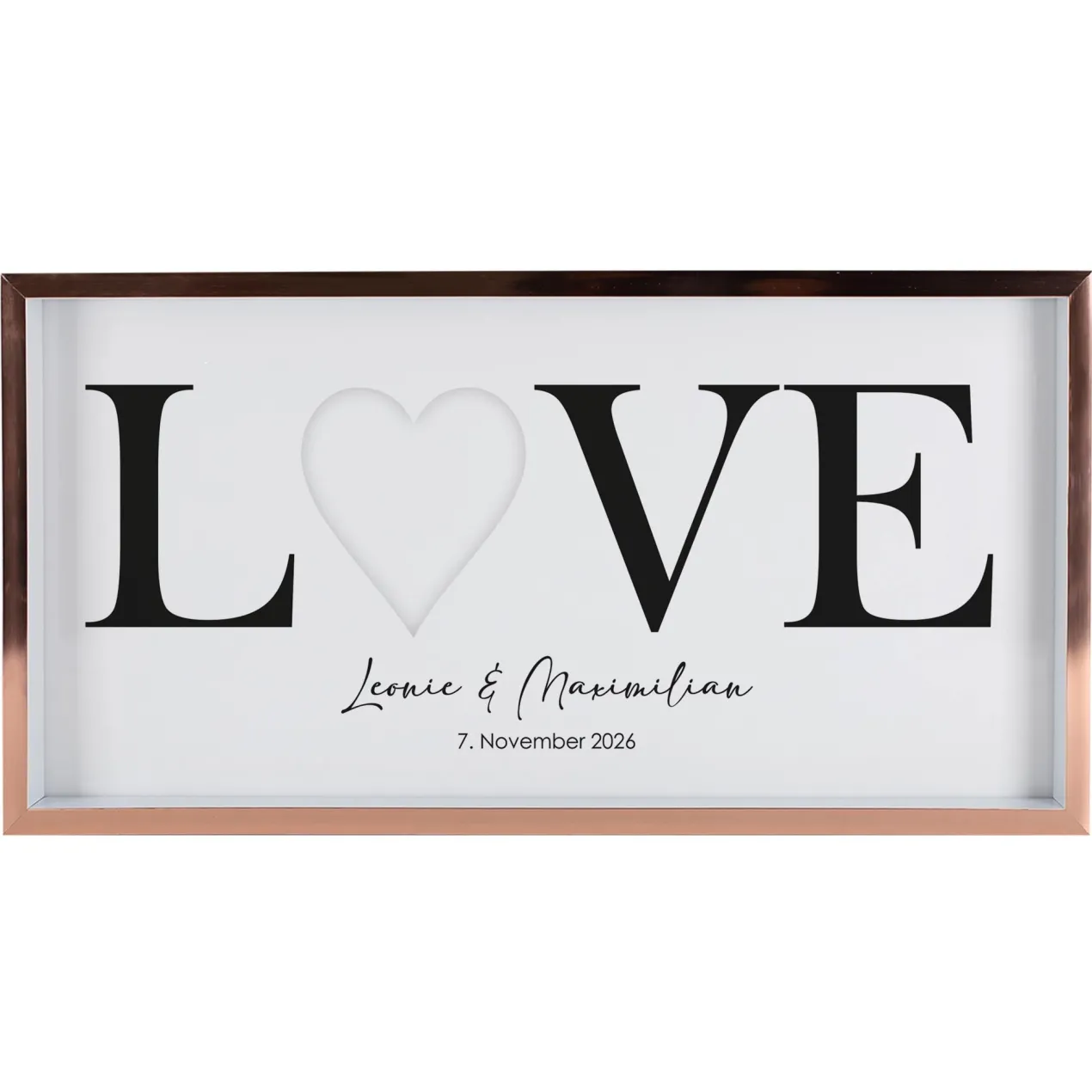 Geldgeschenk Bilderrahmen zur Hochzeit mit Namen & Datum personalisiert | LOVE Motiv mit Herz