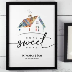 Geldgeschenk im Bilderrahmen zum Richtfest, Umzug oder Hausbau, 30x40cm