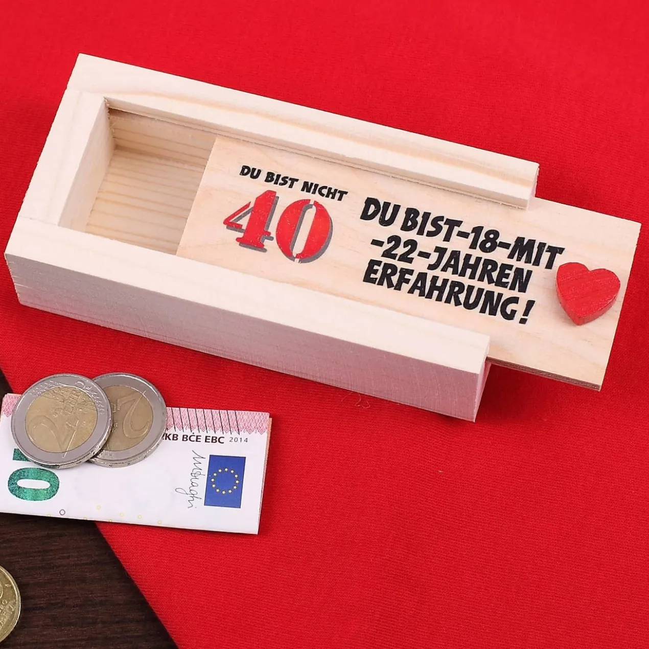 Geldgeschenk in Holzkiste zum 40. Geburtstag