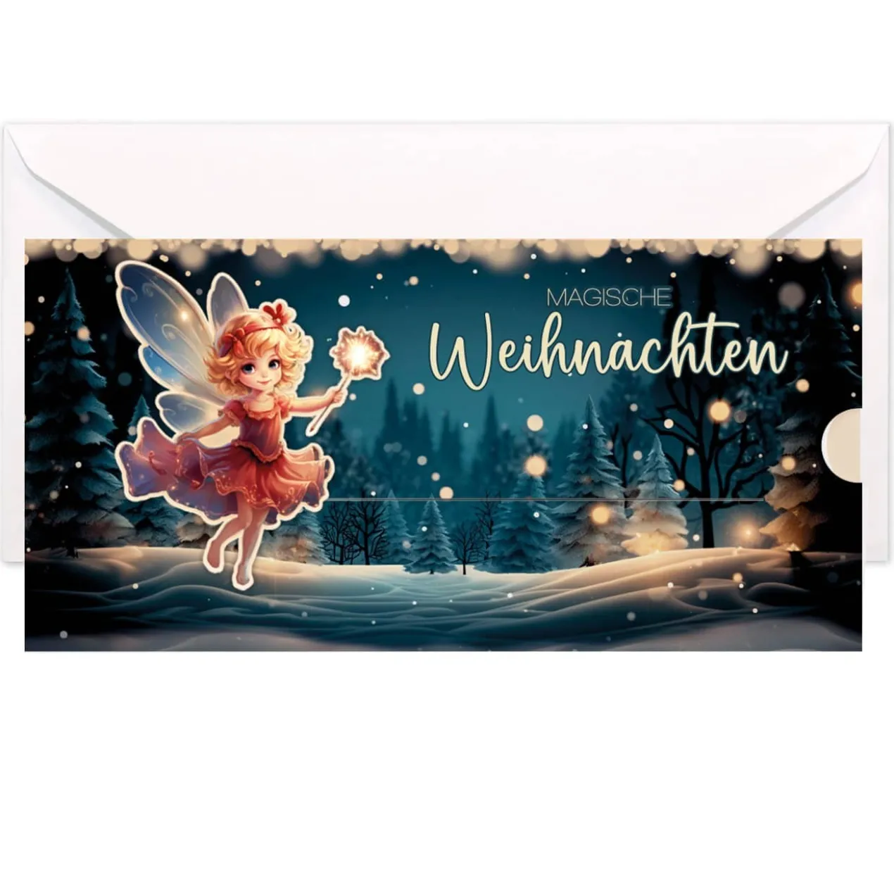 Geldgeschenk - Karte Magische Weihnachten mit kleiner Fee & Wunschtext