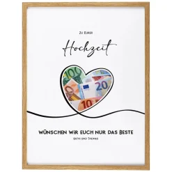Geldgeschenk von Herzen - Bilderrahmen mit 4 Zeilen Wunschtext, 30x40cm