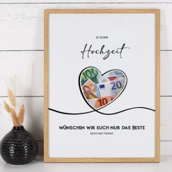 Geldgeschenk von Herzen - Bilderrahmen mit 4 Zeilen Wunschtext, 30x40cm