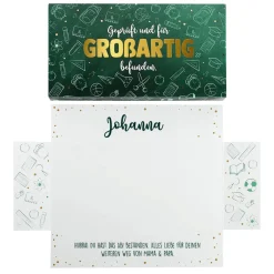 Geldgeschenk zum Abi & Schulabschluss - Box mit Goldprägung, Name & Wunschtext
