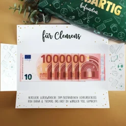 Geldgeschenk zum Abi & Schulabschluss - Box mit Goldprägung, Name & Wunschtext