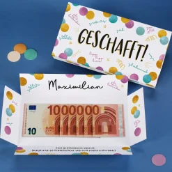 Geldgeschenk zum Abitur, Schulabschluss & mehr - Box mit Wunschtext