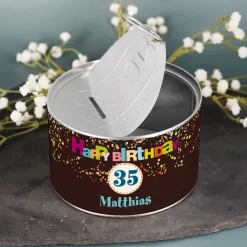 Geldgeschenk zum Geburtstag - Spardose mit Name und Alter