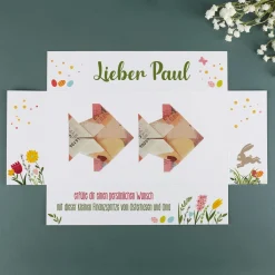 Geldgeschenk zu Ostern, Überraschungsbox mit Name und Text