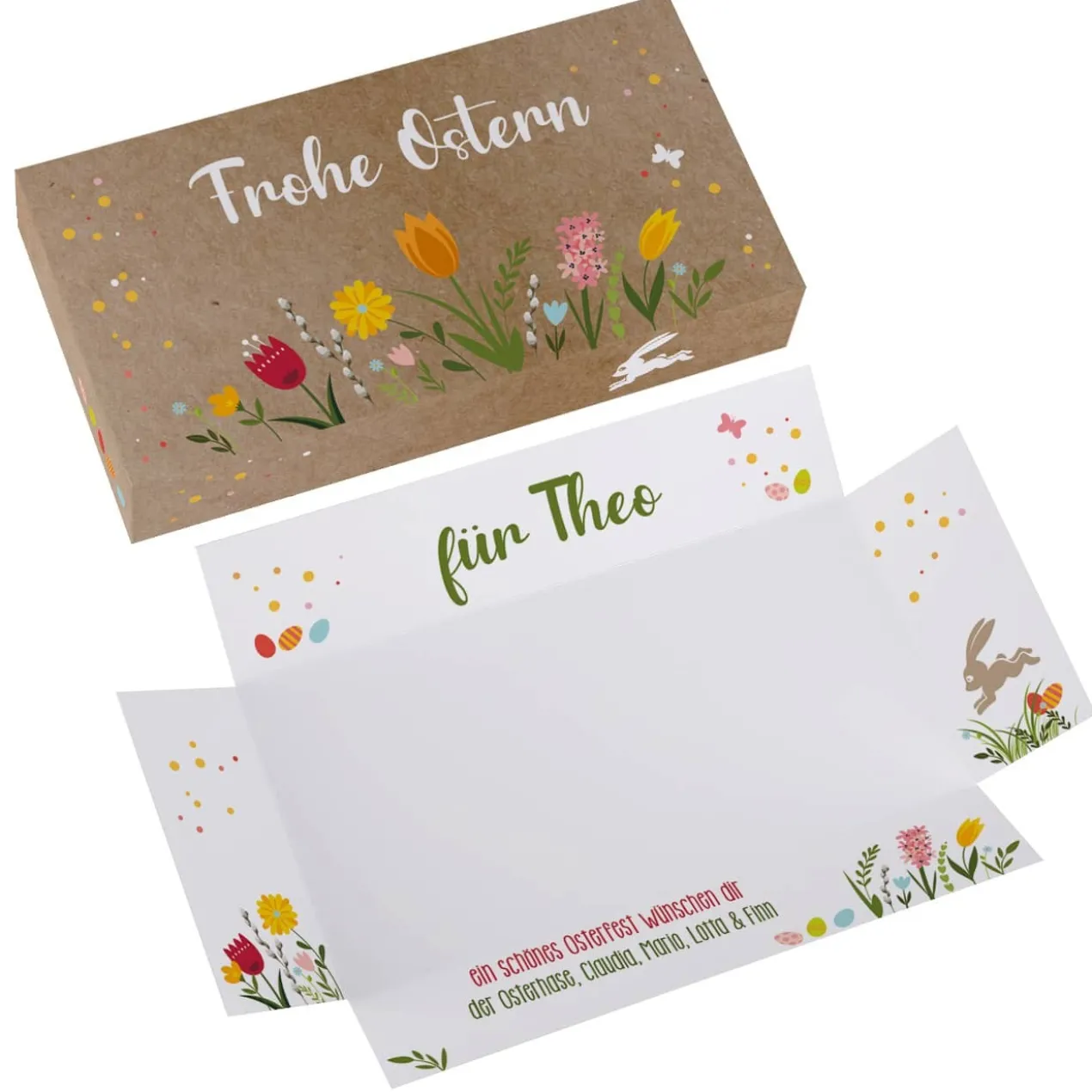 Geldgeschenk zu Ostern, Überraschungsbox mit Name und Text