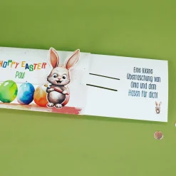 Geldgeschenk zu Ostern - Ziehkarte mit niedlichem Hasen und Ihrem Text