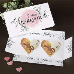 Geldgeschenk zur Hochzeit - Explosionsbox mit Namen, Datum & Text