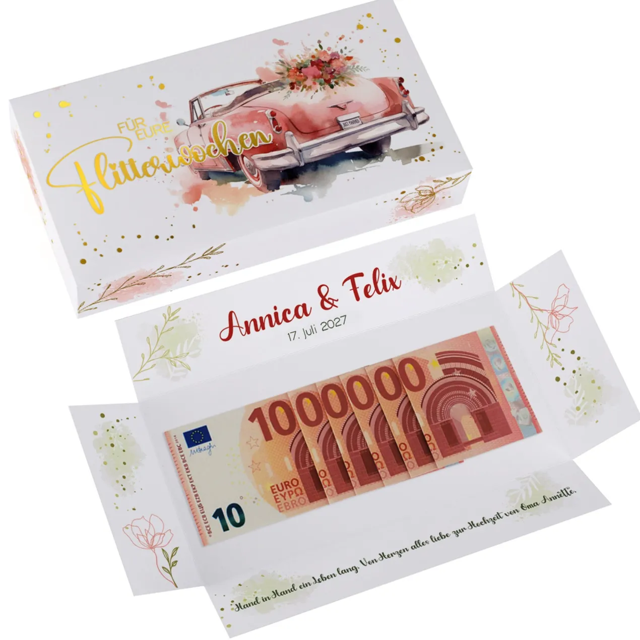 Geldgeschenk zur Hochzeit - persönliche Geschenkbox mit Goldfolie veredelt