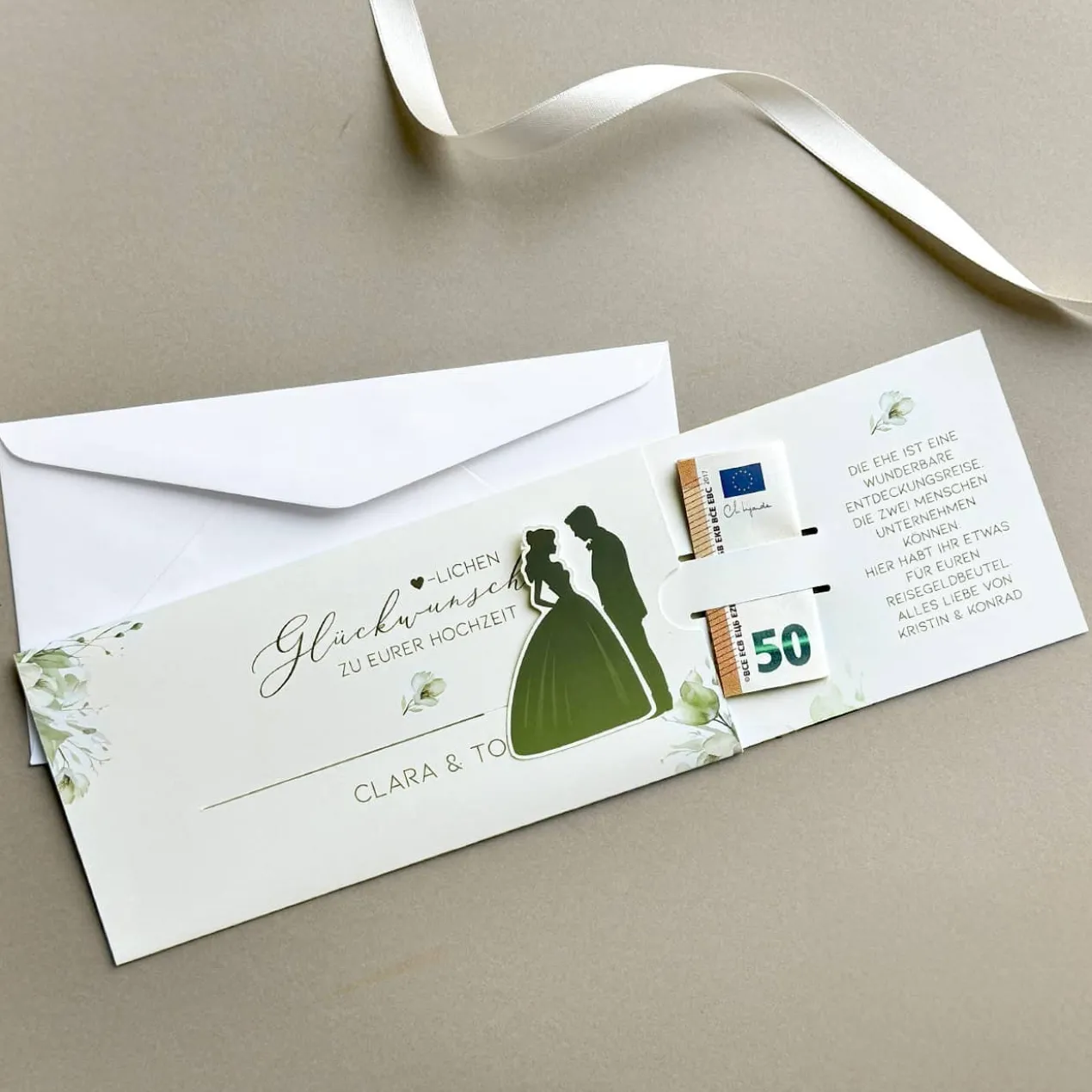 Geldgeschenk zur Hochzeit - Ziehkarte mit Brautpaar