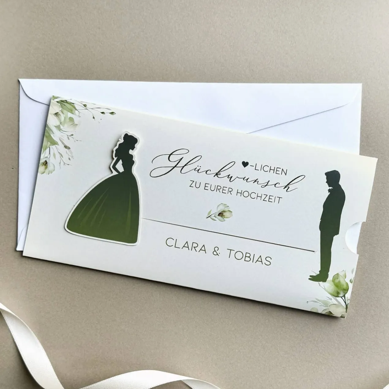 Geldgeschenk zur Hochzeit - Ziehkarte mit Brautpaar