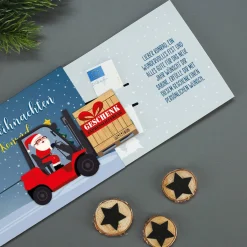 Geldgeschenk zu Weihnachten - Ziehkarte mit Gabelstapler & Wunschtext