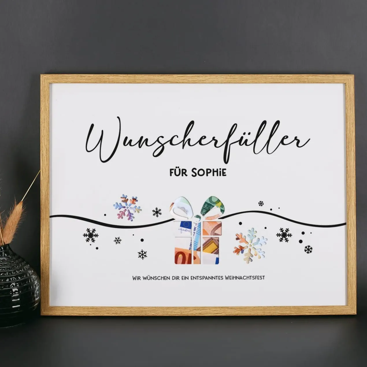 Geldgeschenk zu Weihnachten - Bilderrahmen mit 3 Zeilen Wunschtext, 30x40cm