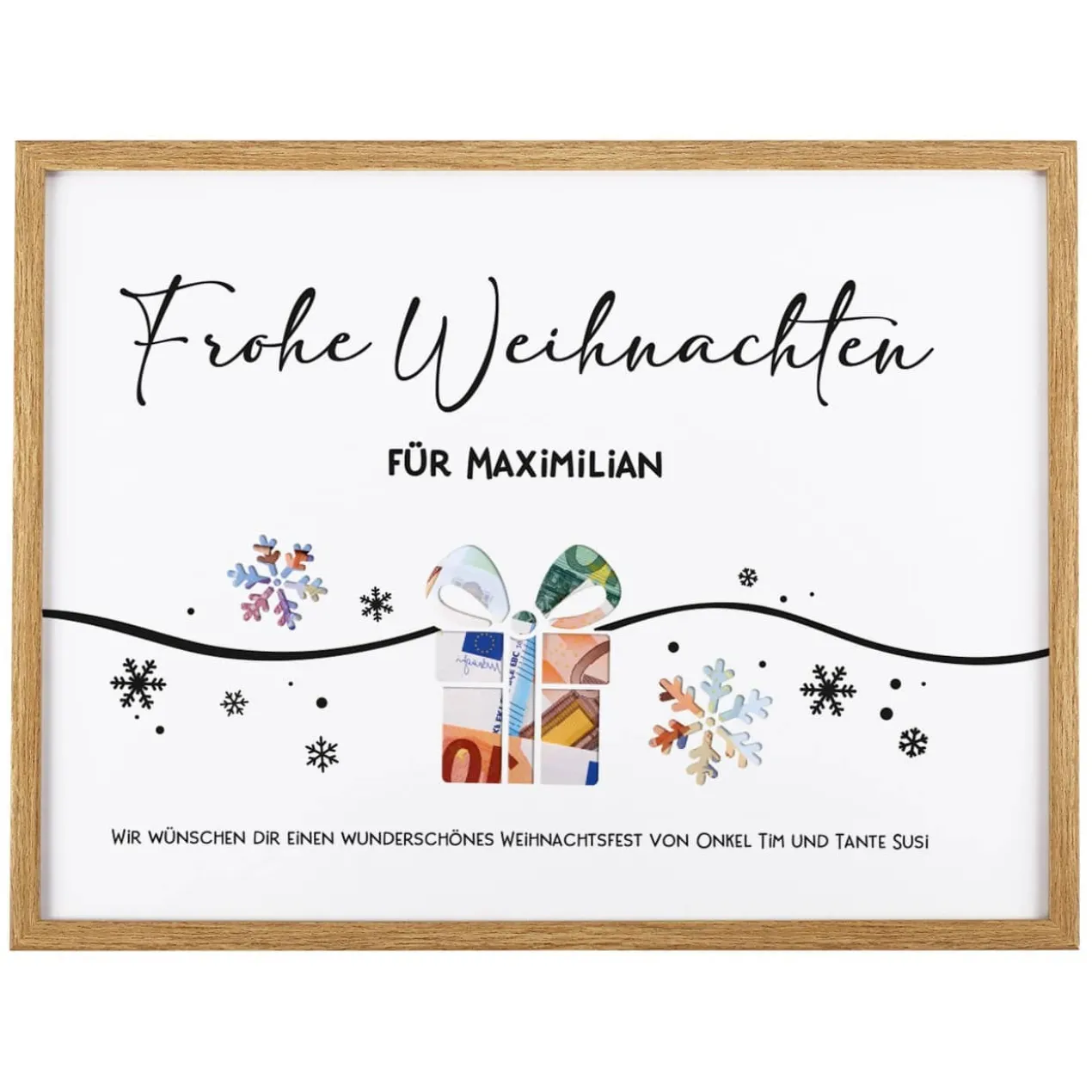 Geldgeschenk zu Weihnachten - Bilderrahmen mit 3 Zeilen Wunschtext, 30x40cm
