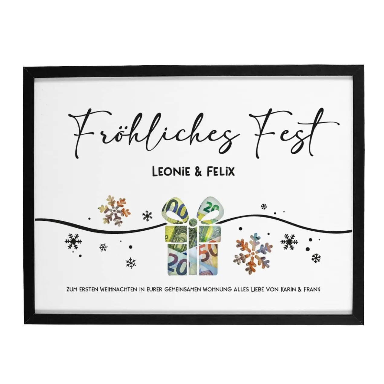 Geldgeschenk zu Weihnachten - Bilderrahmen mit 3 Zeilen Wunschtext, 30x40cm