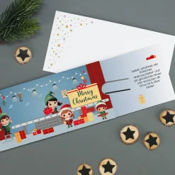 Geldgeschenk zu Weihnachten - Ziehkarte mit Wichtelwerkstatt & Wunschtext