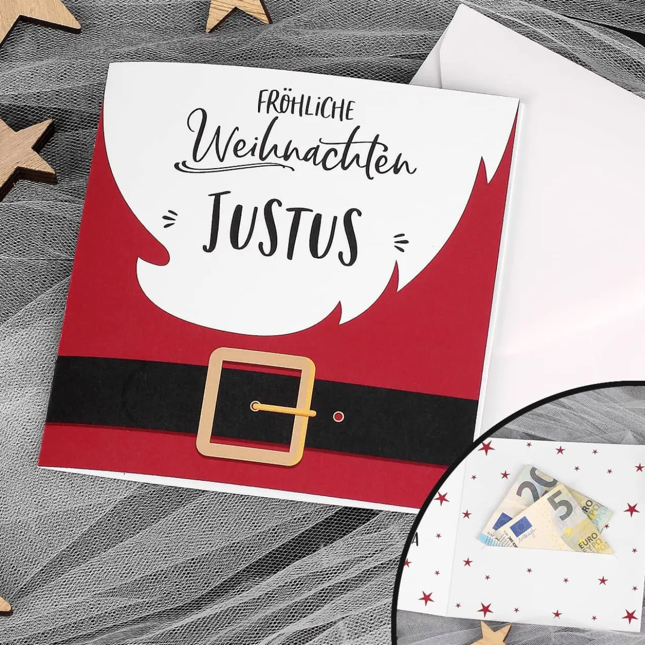 Geldkarte "Fröhliche Weihnachten" mit Name und Wunschtext