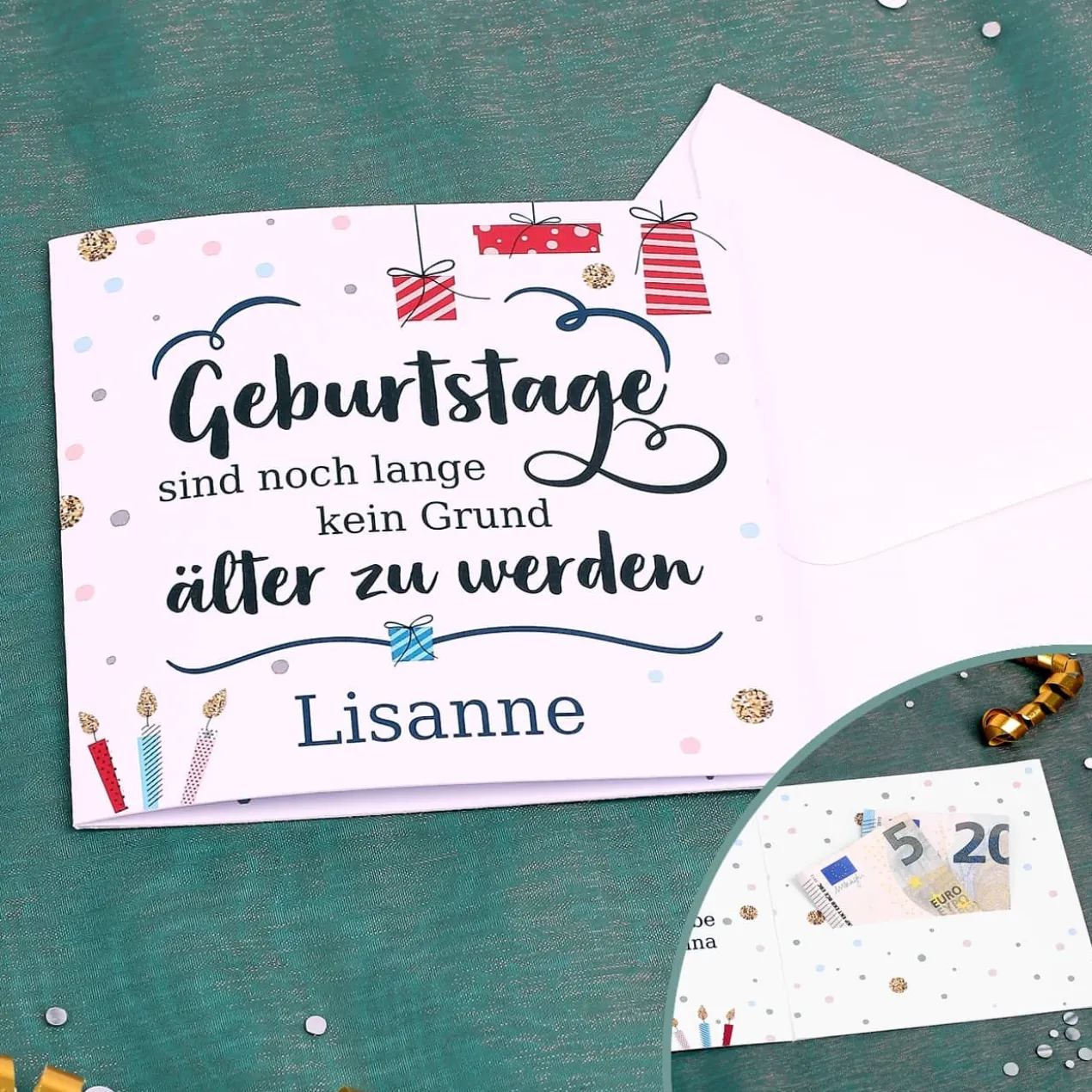 Geldkarte zum Geburtstag mit Name und Wunschtext