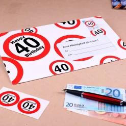 Geldumschlag mit Verkehrszeichen zum 40. Geburtstag