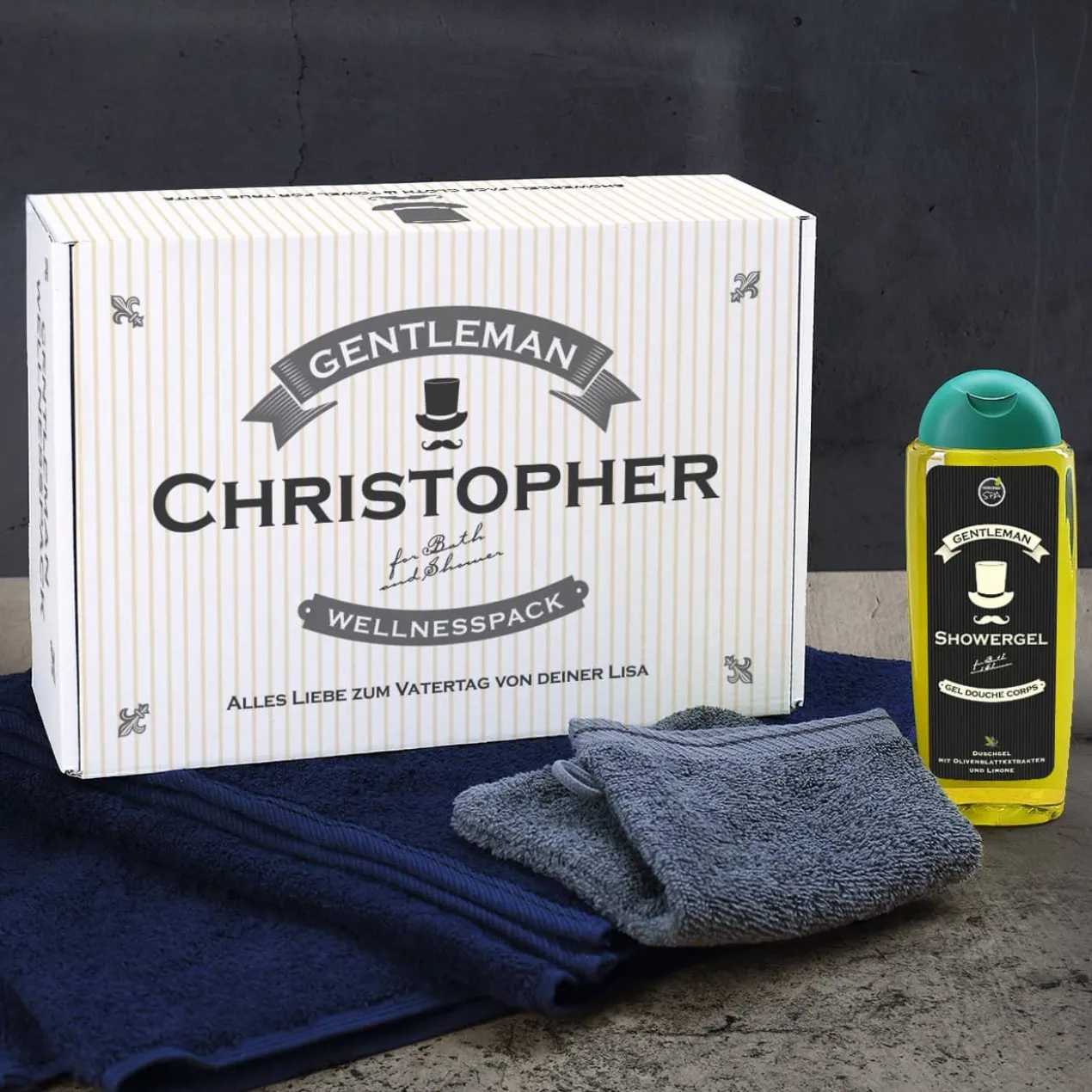 Gentleman - Wellnesspack mit Handtuch und Duschgel in Geschenkbox