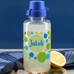 Gepunktete Trinkflasche mit Name für Jungen 700ml | Geschenk für Kindergartenkinder & Einschulung