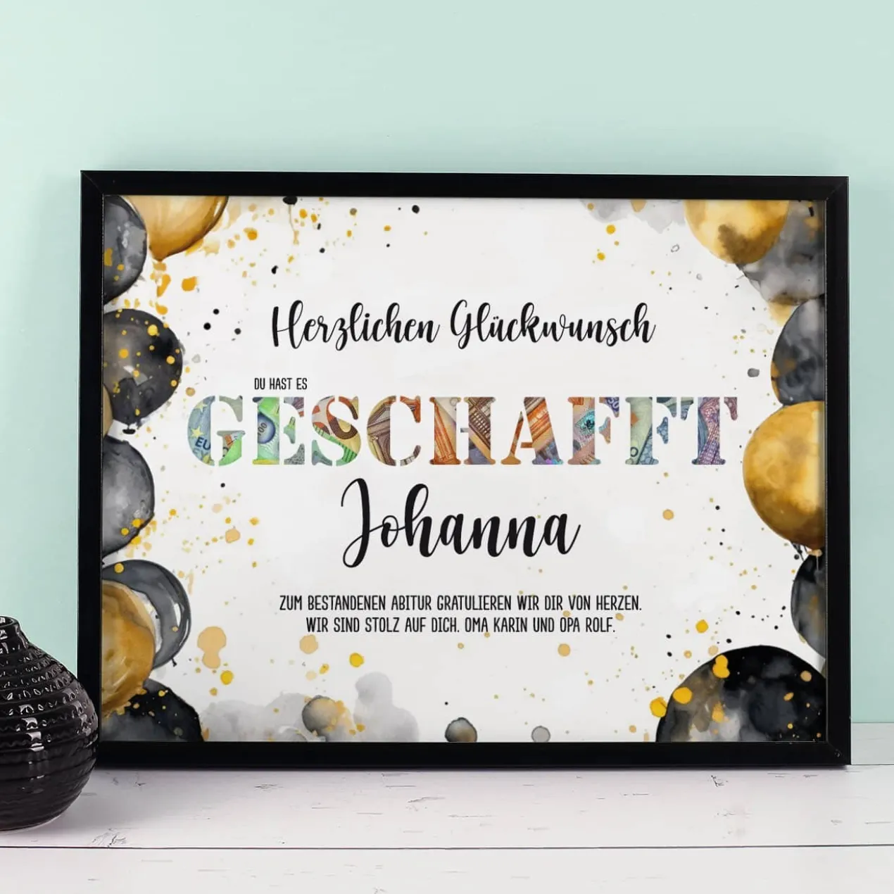 GESCHAFFT - Bilderrahmen Geldgeschenk zu Schulabschluss und mehr