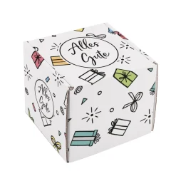 Geschenkbox 'Alles Gute' für Tassen und andere Kleinigkeiten mit bunten Motiven