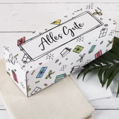 Geschenkbox 'Alles Gute' lang | 27×9,5×9,5 cm | Geschenkverpackung mit bunten Motiven