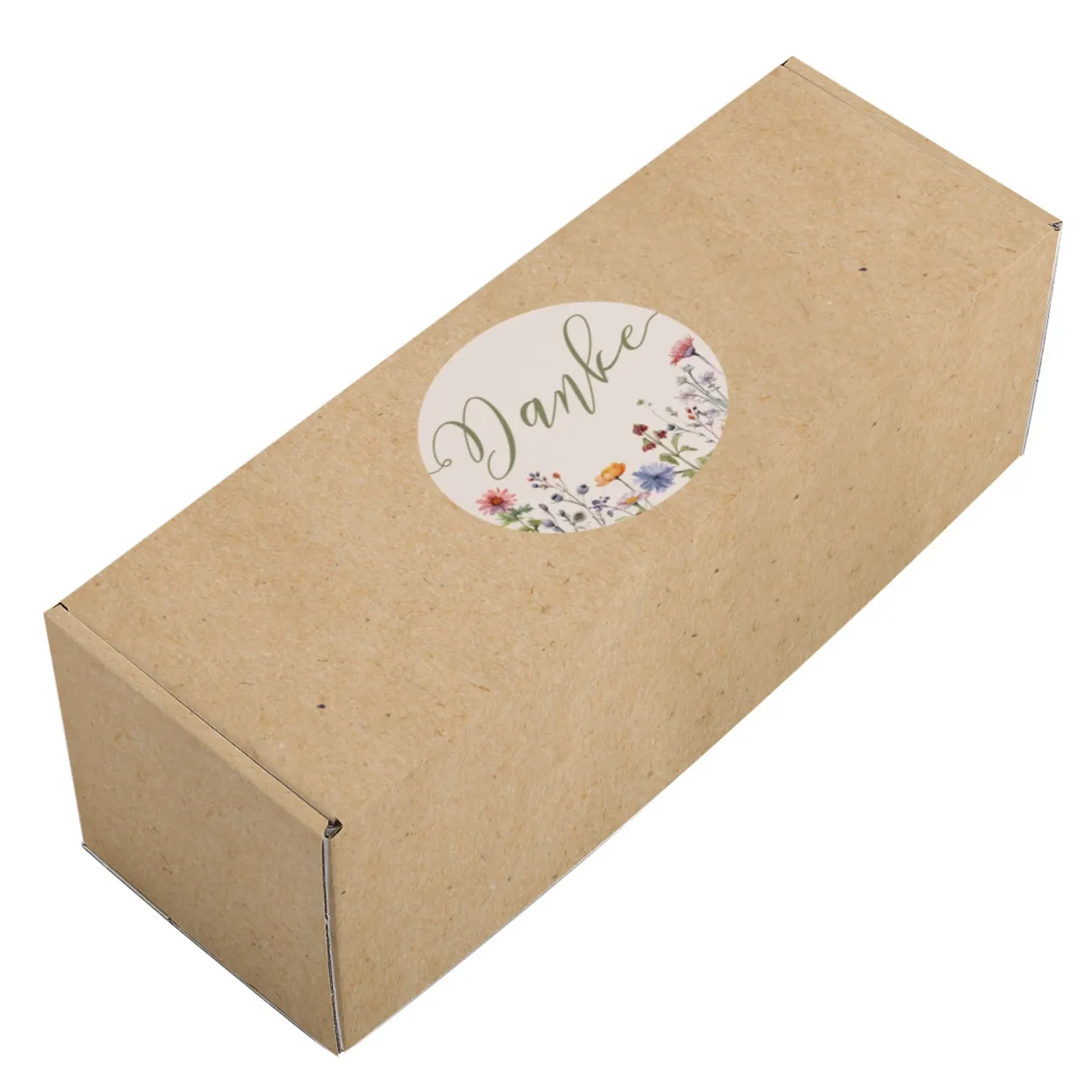 Geschenkbox 'Danke' lang | Floraler Kraftpapier-Look, rundum bedruckt | 27×9,5×9,5 cm